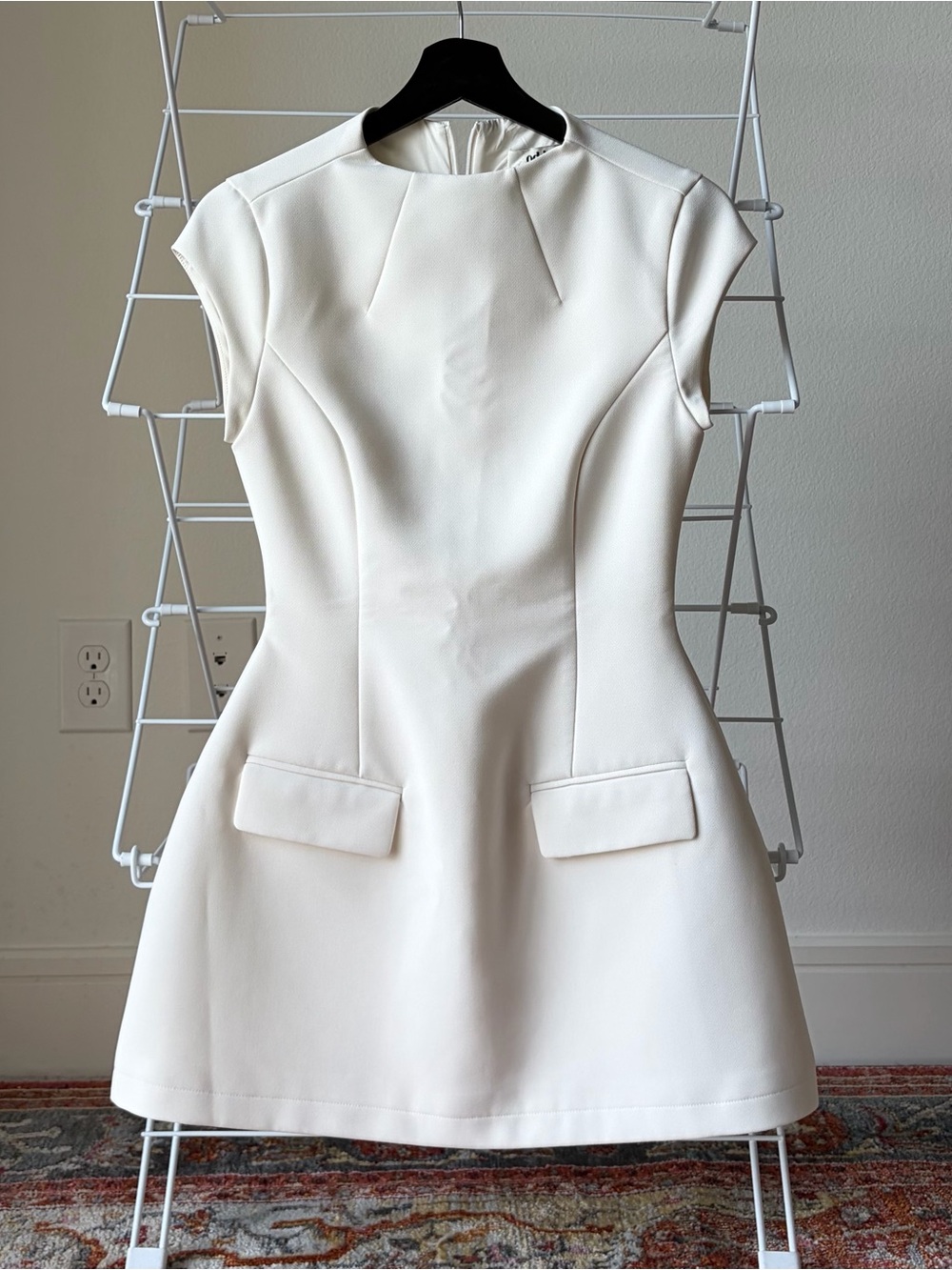 Odd Muse Structured White Cap-Sleeve Mini Dress